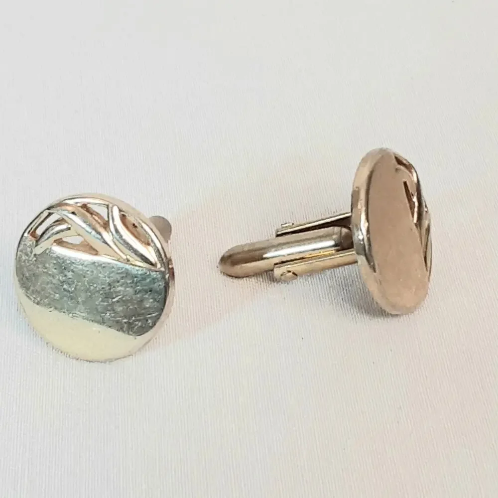 💎Swank Cuff Links Round Gold Tone Abstract Design
